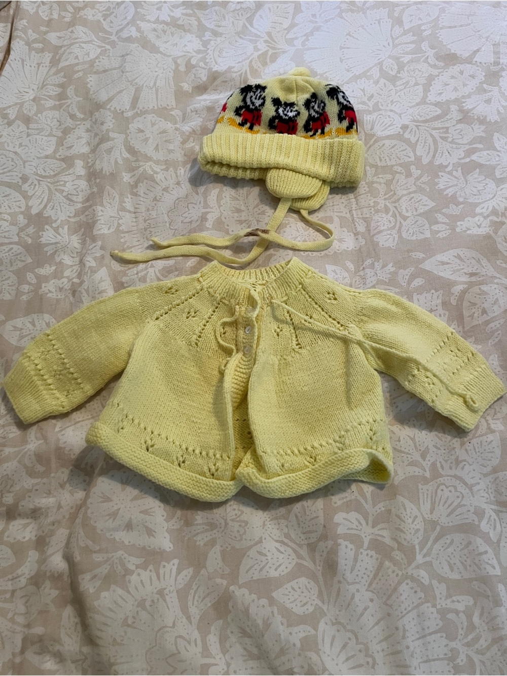 Hand-Knit Yellow Baby Cardigan + Matching Hat